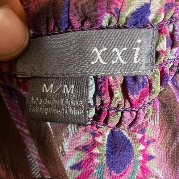 Forever 21 Purple and Blue Peacock Print Blouse - Picture 7 of 7